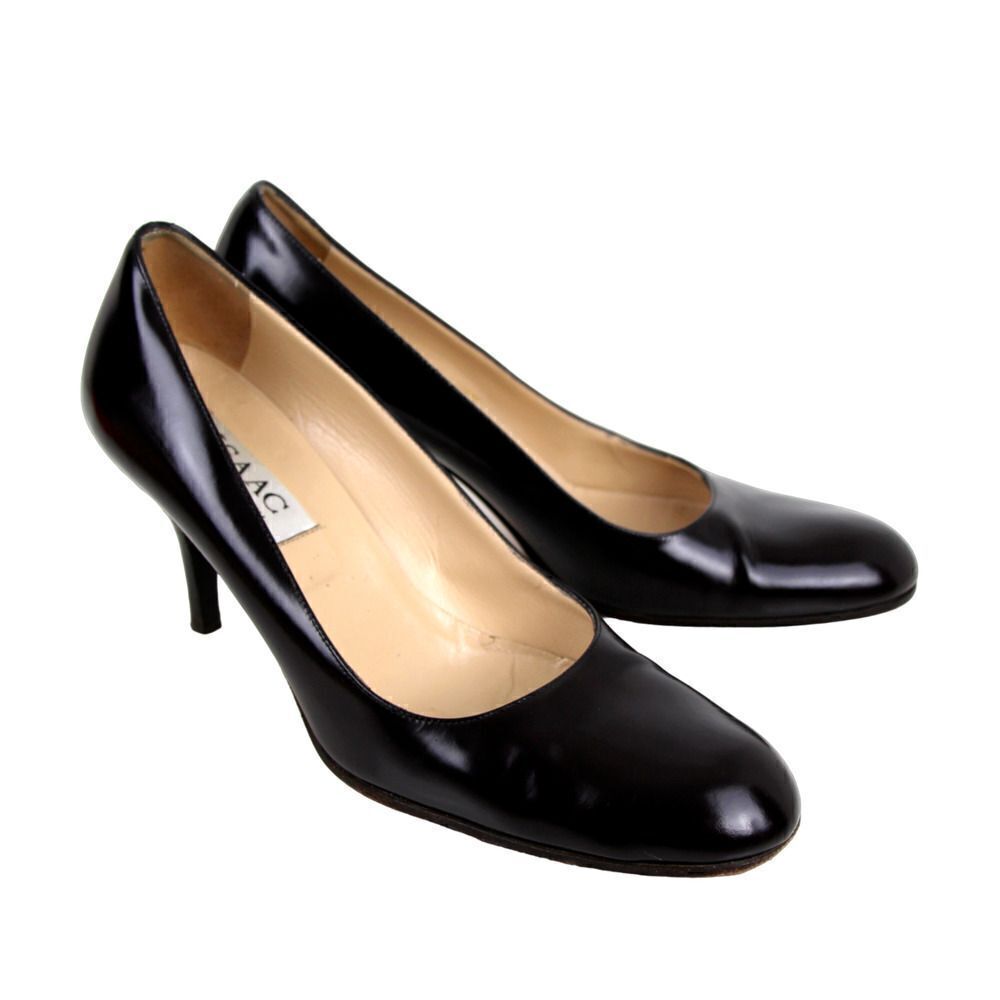 Isaac Mizrahi ITALY BLACK GENUINE LEATHER MID HEEL CLASSIC PUMP SHOES Sz 8B